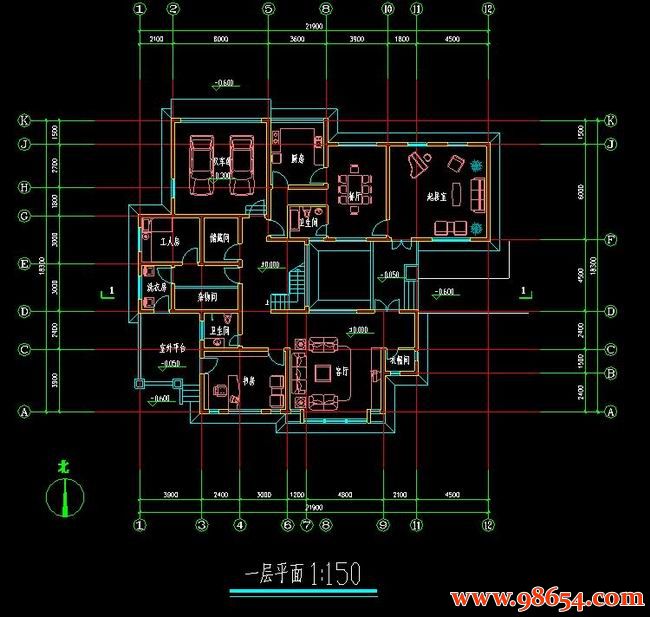 首层面积400平方米2层A9型别墅建筑施工图一楼平面图