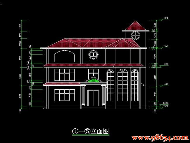 首层面积204平方米3层美国乡村自建别墅详图正立面图