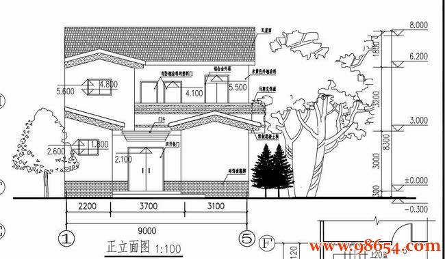 首层面积118平方米2层农村别墅住宅设计正立面图