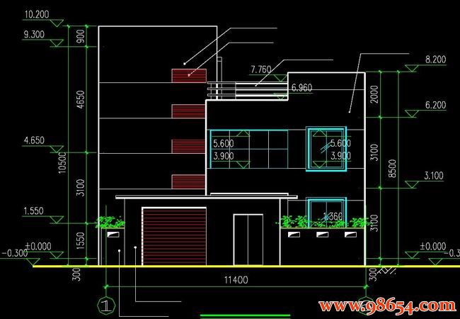 首层面积119平方米2层建筑结构施工图正立面图