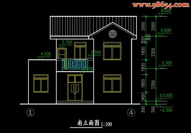 首层88平米2层农村住宅图正立面图