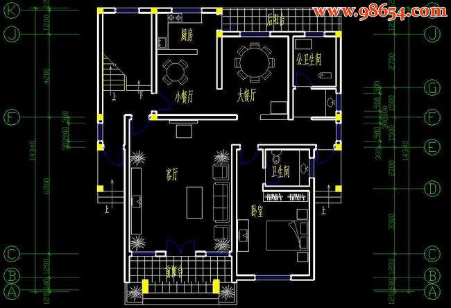 四层新农村带楼顶平台住宅图纸一楼平面图