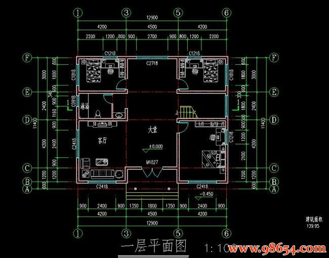 首层面积147平方米3层农村别墅施工一楼平面图