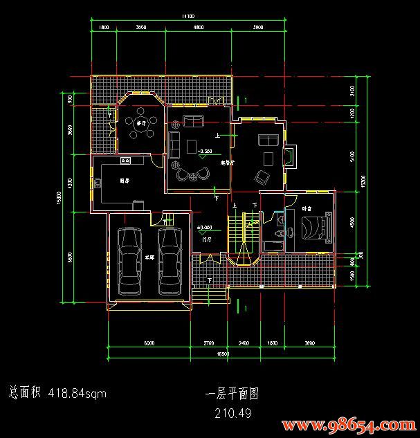 首层面积252平方米2层别墅建筑设计施工图一楼平面图