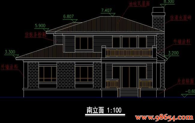 首层面积299平方米2层私宅施工图正立面图