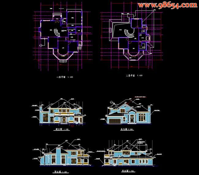 两层4室3厅3卫南方现代别墅施工图全套预览图