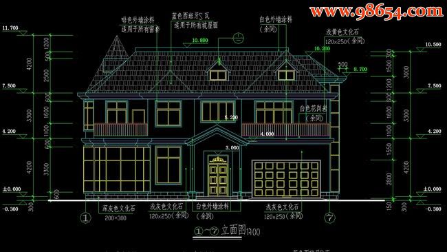 两层金湖小区别墅设计施工图正立面图