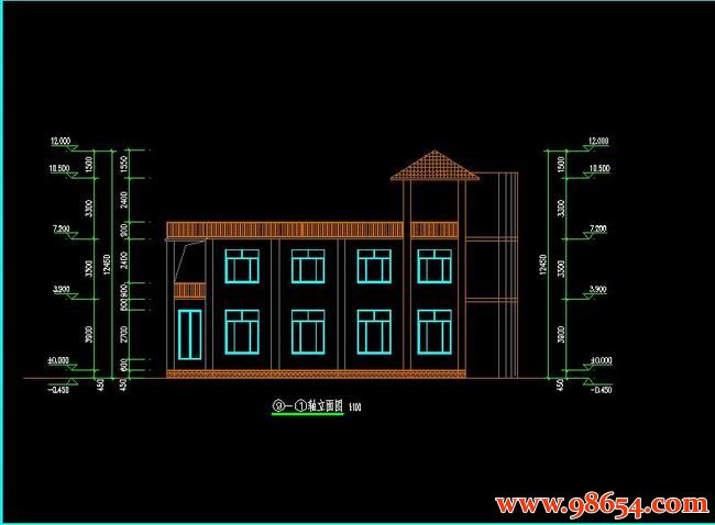 首层面积185平方米2层新农村住宅施工图正立面图