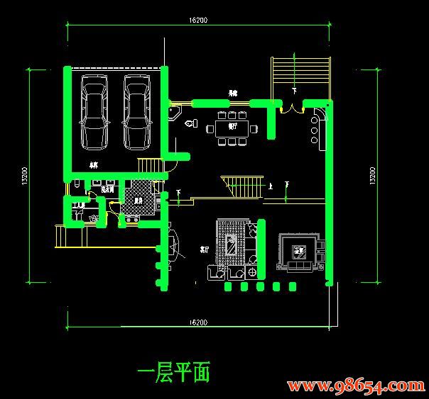 首层面积213平方米3层独栋自建别墅施工图一楼平面图