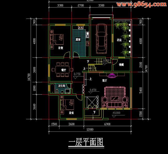 两层9室4厅4卫高档式B户型别墅设计图一楼平面图