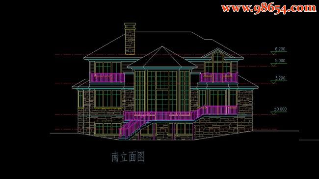 两层5室2厅5卫乡村别墅设计施工图正立面图