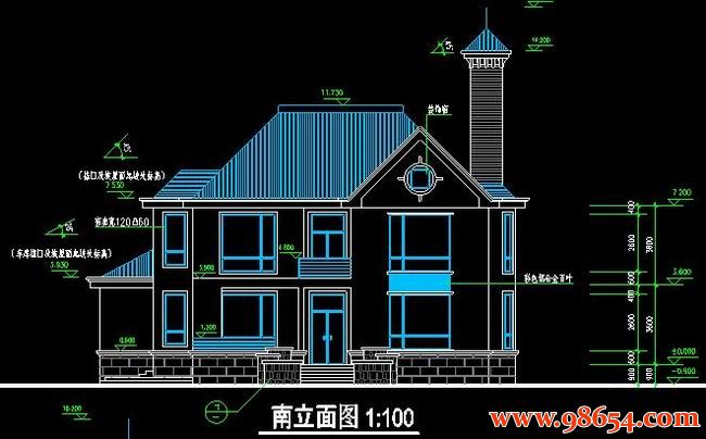 首层面积312平方米2层别墅施工图正立面图