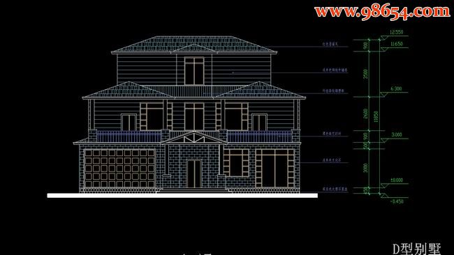 三层515平米别墅设计图D型正立面图