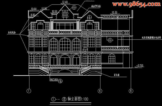 三层220平米豪华私人别墅正立面图