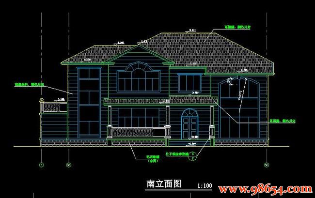 首层面积311平方米2层别墅建筑设计施工图正立面图