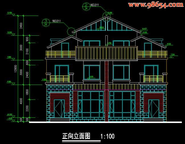 首层面积234平方米3层双拼别墅设计图正立面图