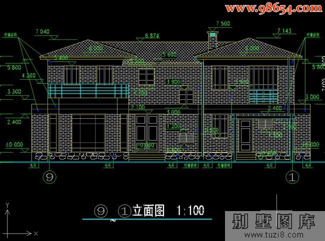 两层3室3厅3卫别墅施工图纸正立面图