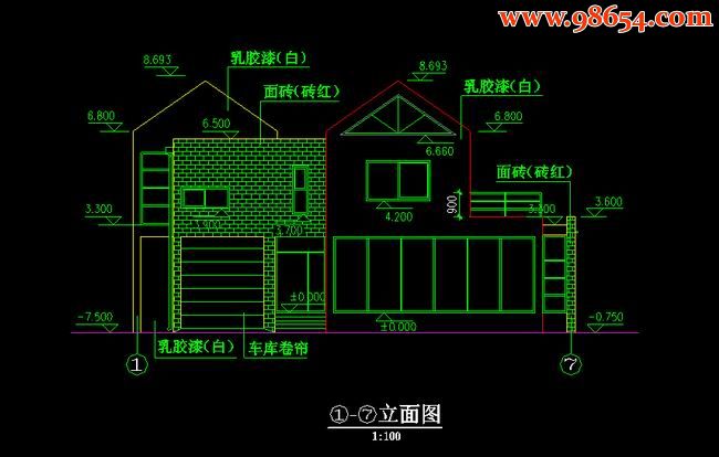 首层220平米2层农村别墅正立面图