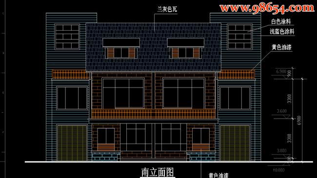 两层231平米独栋I型别墅施工图正立面图