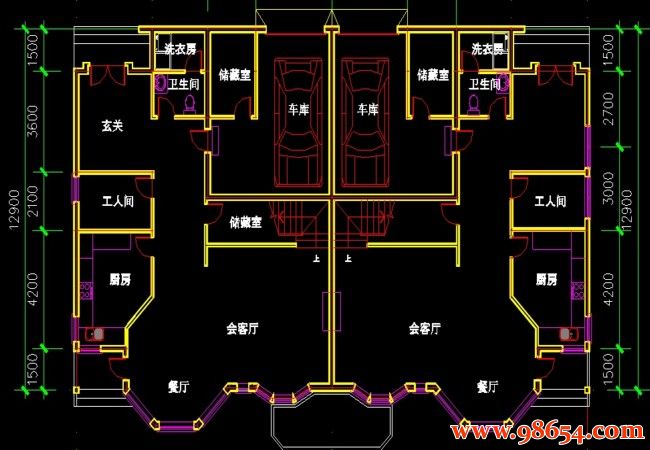 首层面积143平方米二层双拼别墅设计图一楼平面图