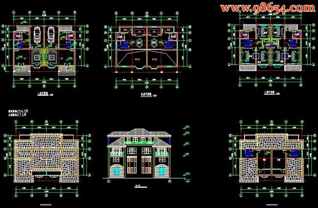二层双拼别墅CAD图全套预览图