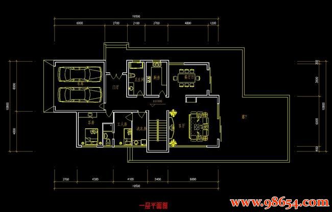 首层面积210平方米2层B型别墅设计方案一楼平面图