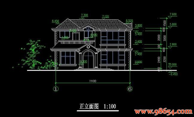 首层面积139平方米2层农村独栋别墅正立面图