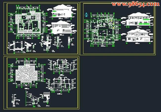 独栋二层砖混结构别墅设计图全套预览图