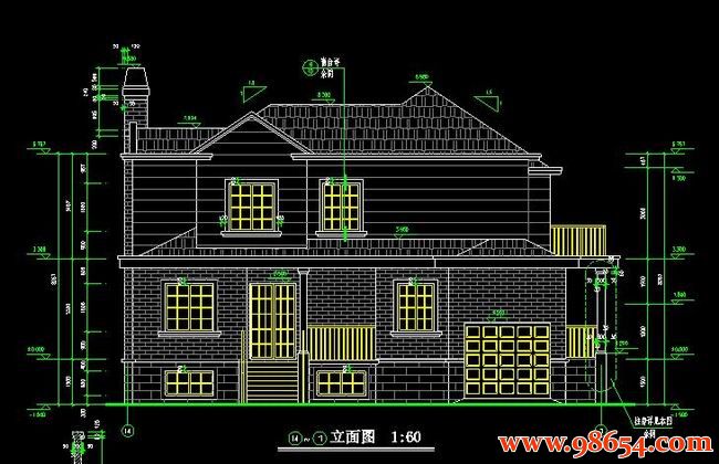 首层面积218平方米2层带地下室别墅设计施工图正立面图