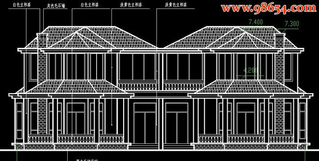 二层联排别墅建施图正立面图