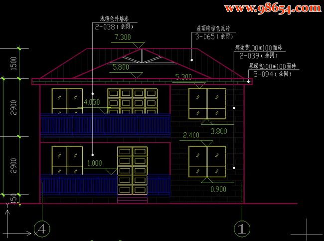 两层5室3厅3卫别墅设计图正立面图