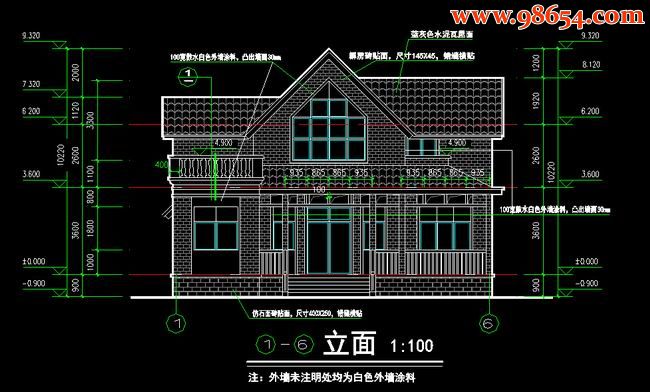 两层5室2厅2卫农村独立住宅施工图正立面图