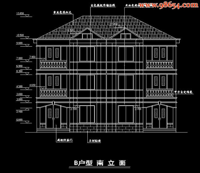 首层186平方米3层双拼小型别墅建筑图正立面图