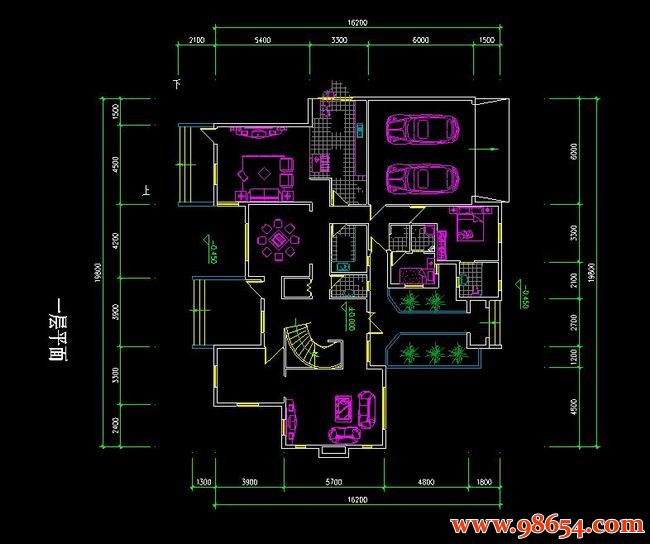 首层面积320平方米2层H型别墅施工图一楼平面图