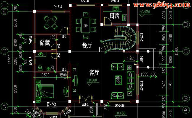 某地二层仿欧式小城堡别墅户型图一楼平面图