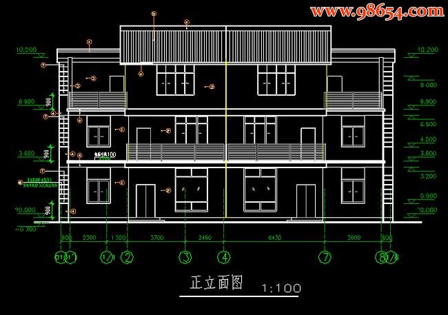 三层4室3厅4卫双拼城镇住宅设计图正立面图