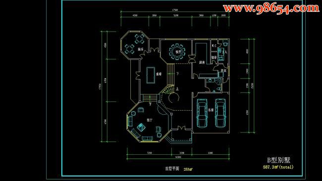 三层587平米别墅设计图B型一楼平面图