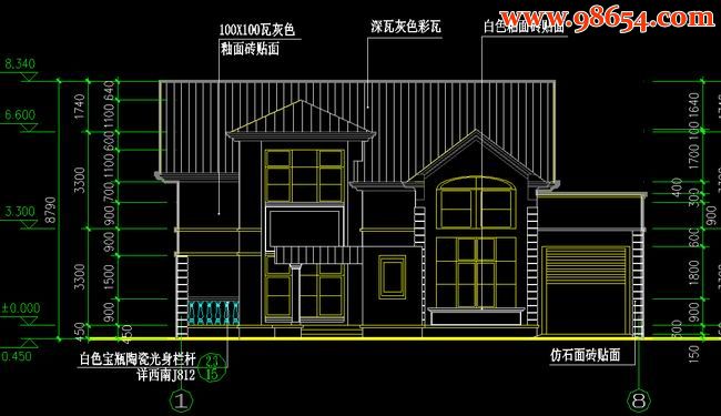 两层农村A型小型住宅设计图正立面图