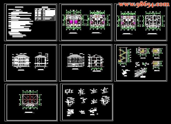 三层双拼别墅CAD图纸全套预览图