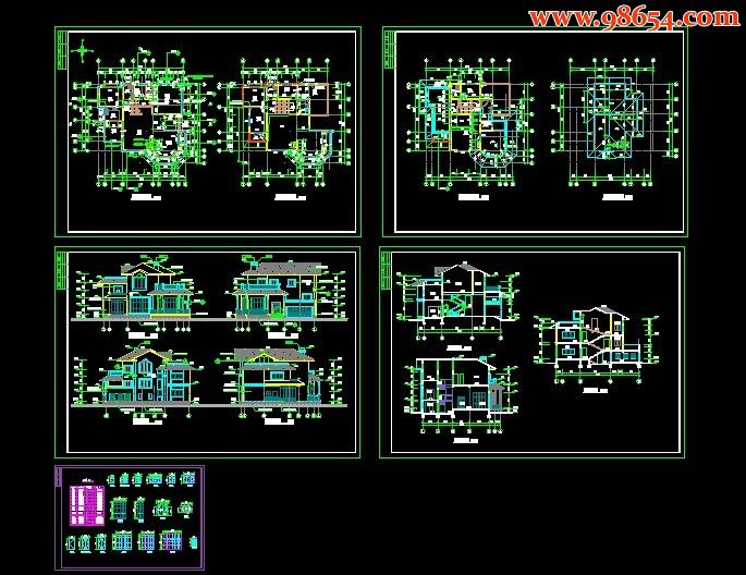 三层别墅设计全套CAD图 全套预览图