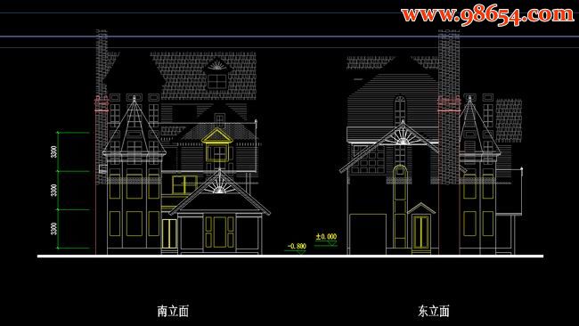 三层6室4厅3卫别墅户型施工图正立面图