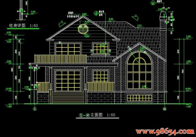 首层面积218平方米2层建筑结构施工图正立面图