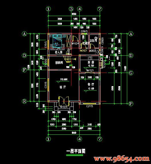 首层面积99平方米3层农村单家独院别墅施工图一楼平面图