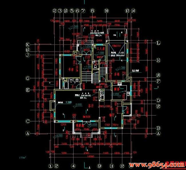 首层面积270平方米2层别墅施工图一楼平面图