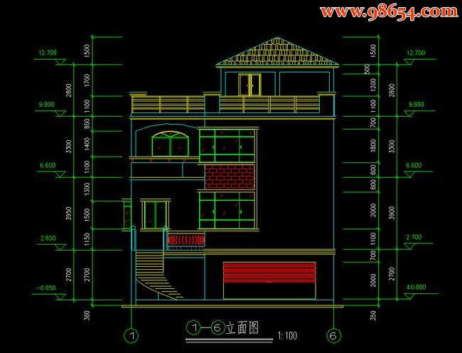 三层5室2厅7卫私人别墅设计图右正立面图