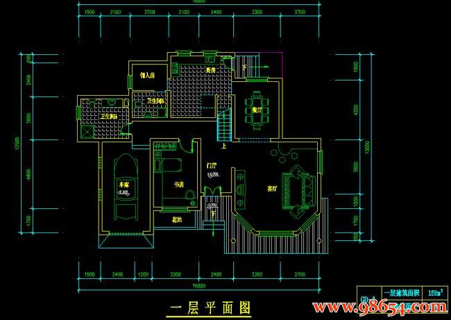 首层面积218平方米2层农村自建别墅施工图一楼平面图