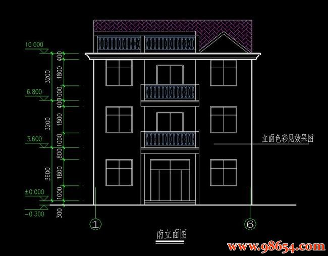 首层面积96平方米3层住宅设计图正立面图