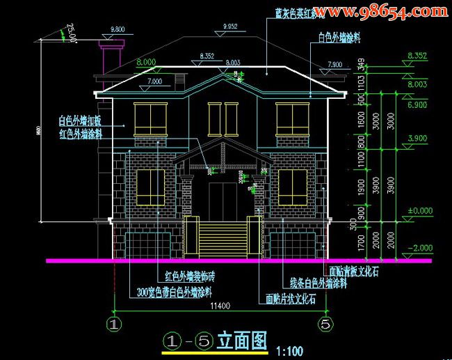 带地下室别墅图纸正立面图