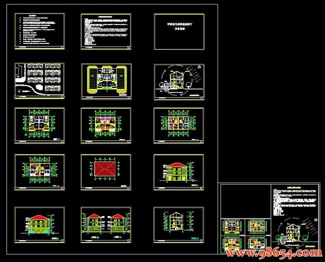 首层面积114平方米3层单套双拼别墅施工图全套预览图