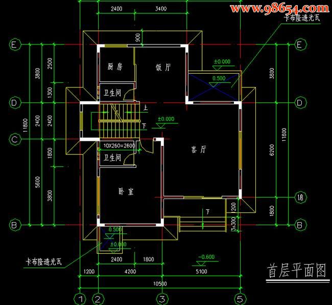 首层面积290平方米2层别墅C型施工图一楼平面图